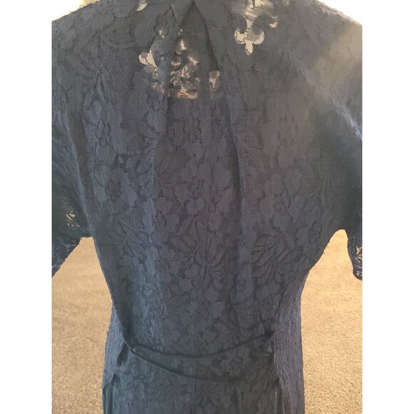 VTG Nostalgia Chiffon Lace Blue Sheer Overlay Maxi Dress Sz L Ethereal Witchcore - Picture 8 of 13